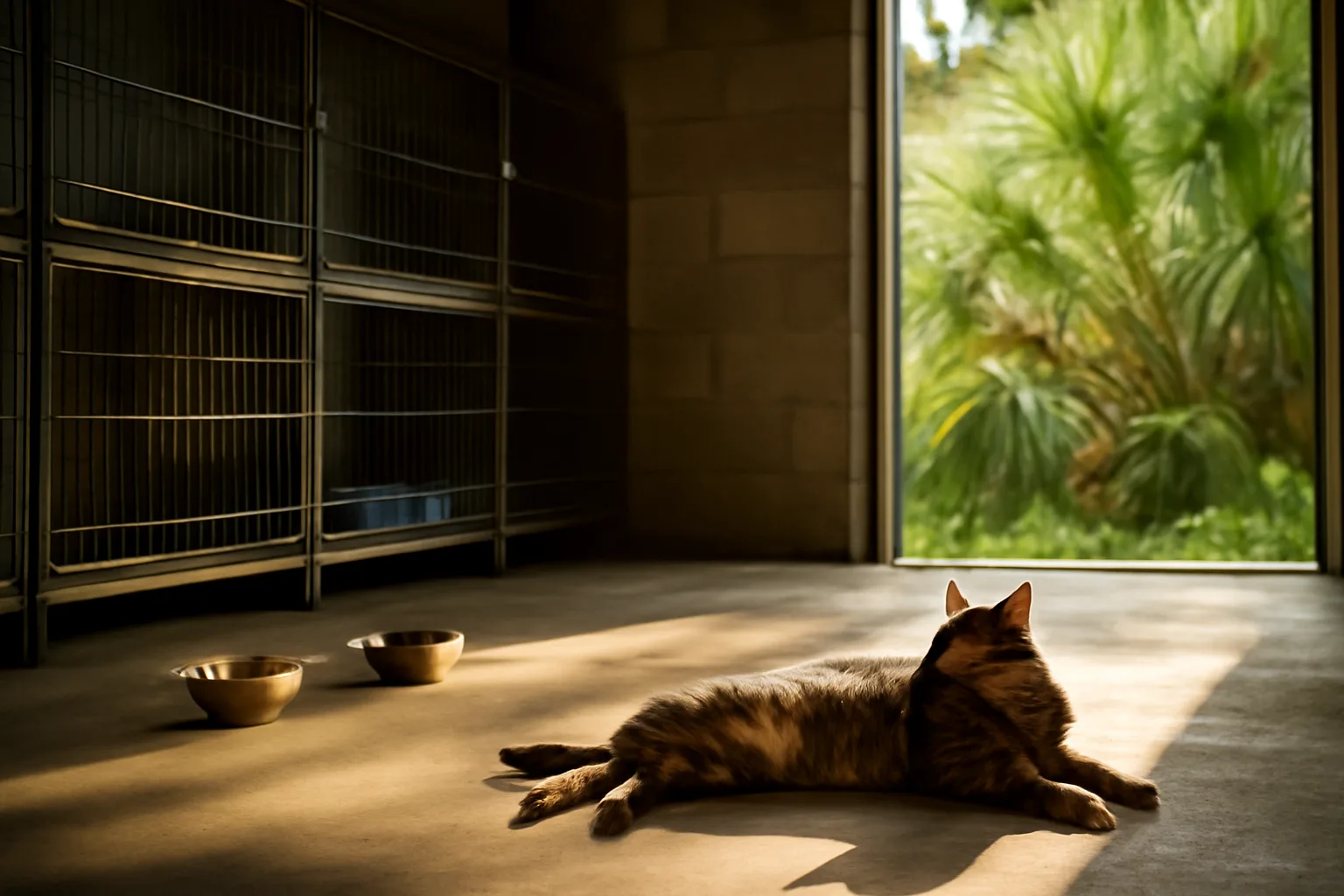 Adult cats resting in a Florida home cattery room